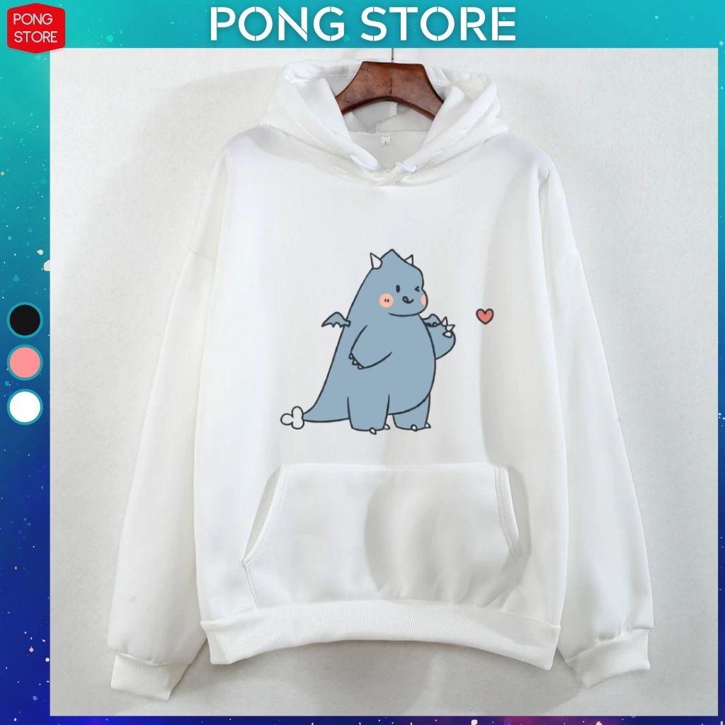 ÁO KHOÁC HOODIE IN HÌNH KHỦNG LONG BẮN TIM SIÊU DỄ THƯƠNG - ÁO HOODIE NAM NỮ DÁNG RỘNG CHẤT NỈ BÔNG 30KG 57KG