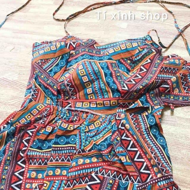 Đầm maxi thổ cẩm đan lưng