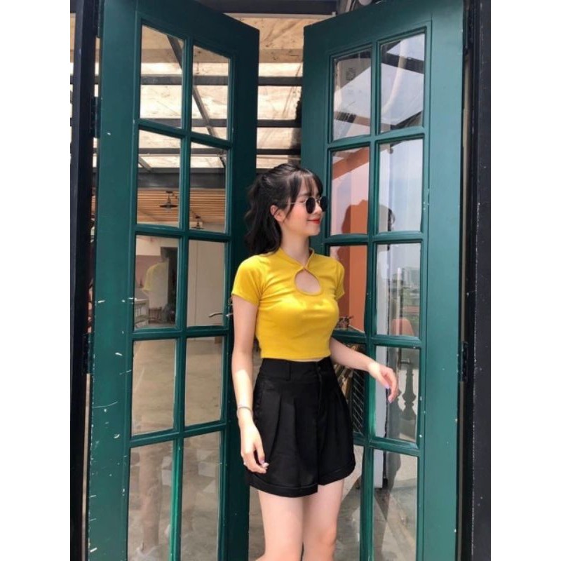 Quần Short Lưng Cao Gập Gấu Thời Trang Cá Tính cho nữ