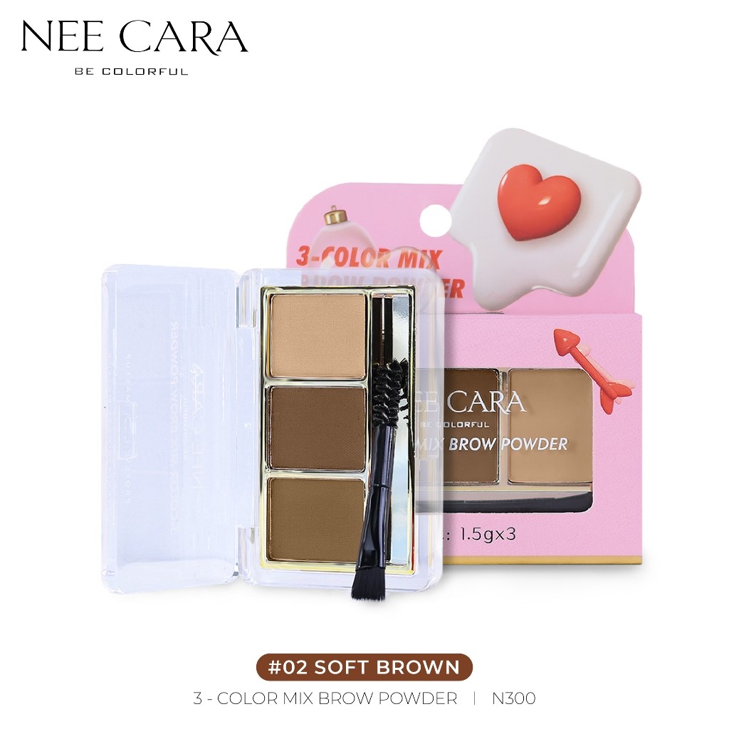Bột tán mày nee cara tone tự nhiên 3 color mix brown powder n300 - bột kẻ mày tone tự nhiên