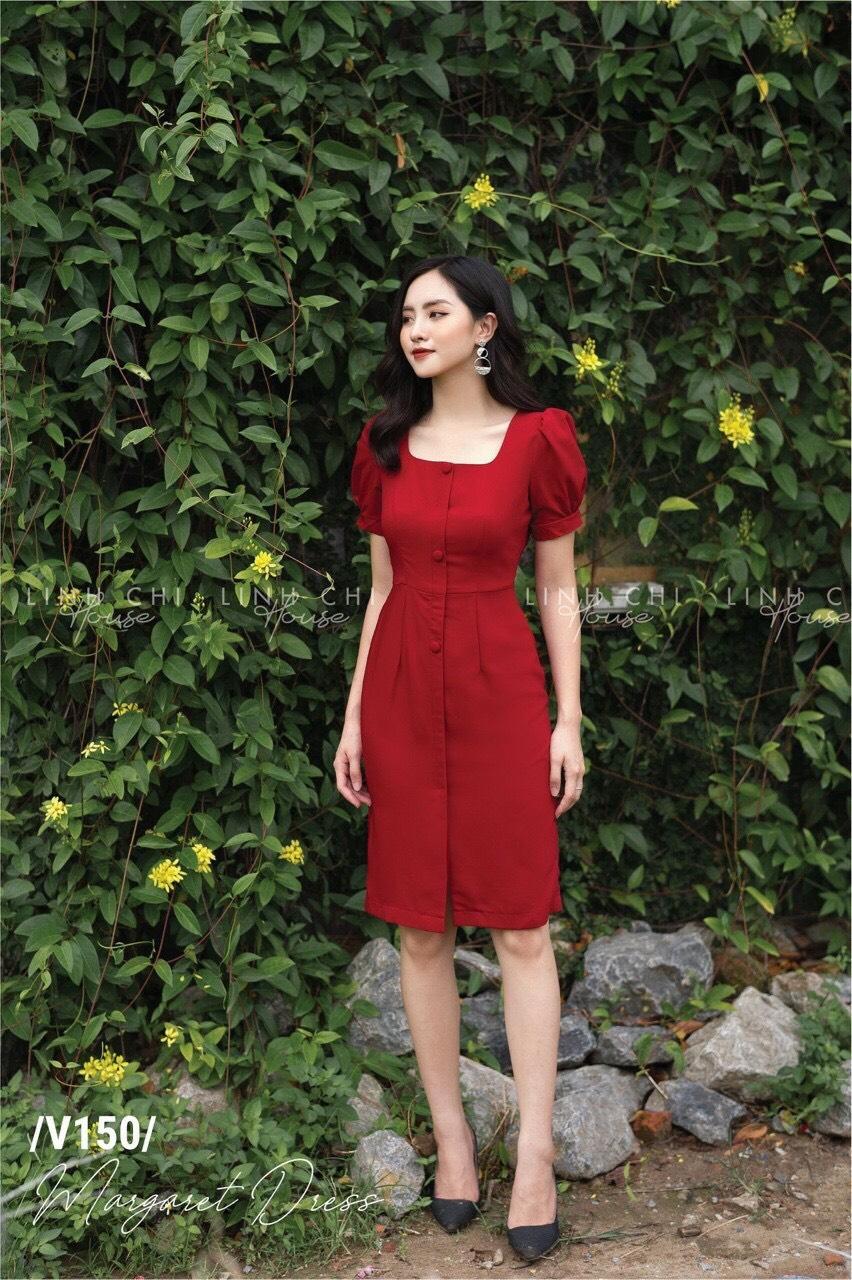 Đầm nút cổ vuông mới nhất