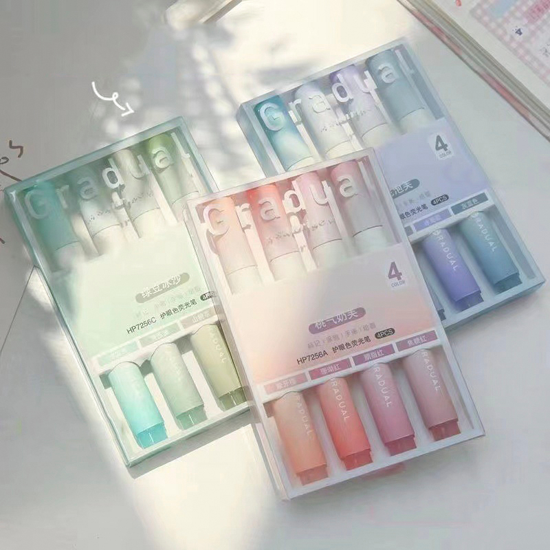 Set 4 bút highlight Pastel thân tròn nhỏ nhắn dễ thương Gradual HI09