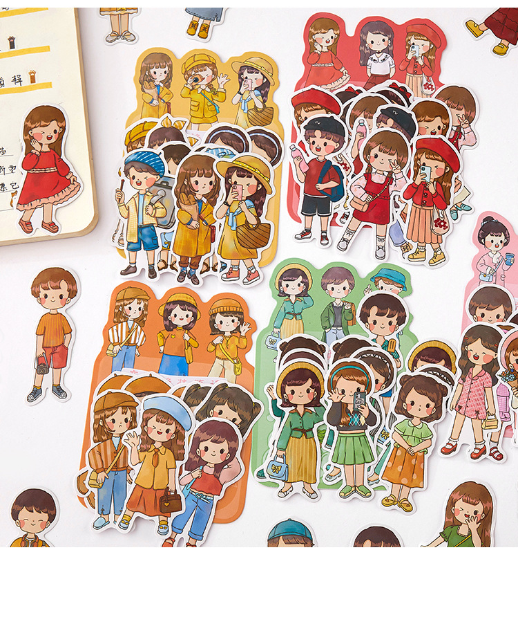 Sticker cute nhân vật chibi chàng trai, cô gái
