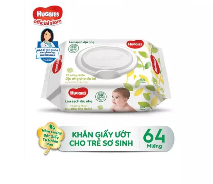 combo 2 Khăn giấy ướt cho trẻ sơ sinh Huggies 64 tờ (1 gói)