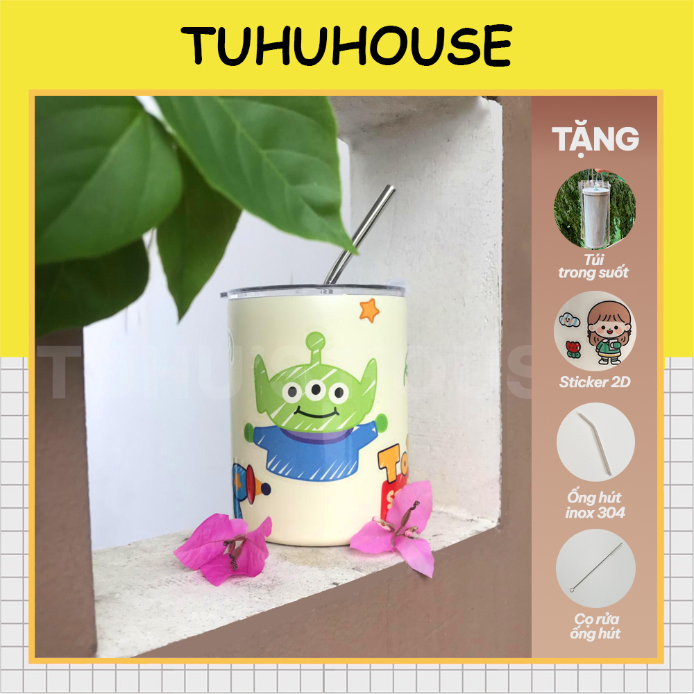 Ly giữ nhiệt gấu dâu Lotso inox 304 không gỉ, bình cốc nước giữ nhiệt kèm sticker ống hút tiện lợi – TUHUHOUSE
