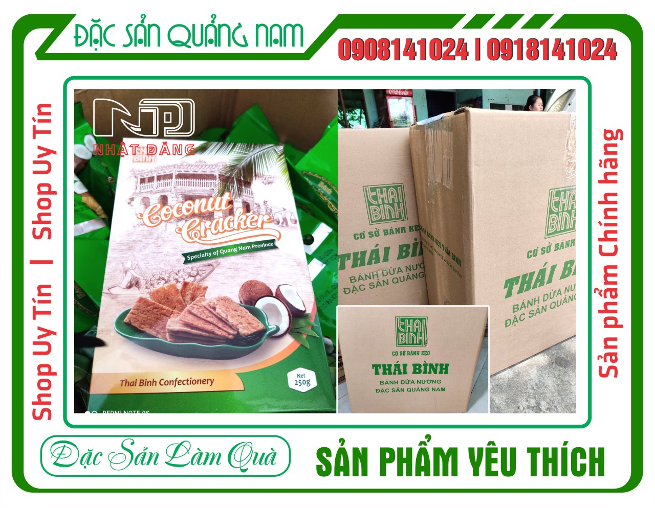 Bánh dừa nướng Thái Bình hộp 250g, giòn béo, thơm ngon - Đặc sản Quảng Nam