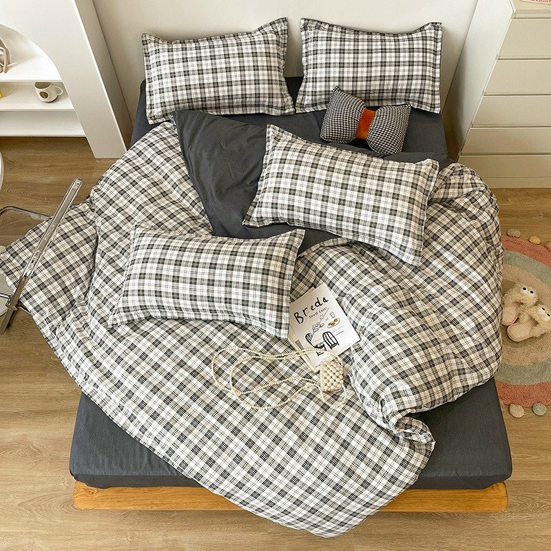 Trọn Bộ 4 Món Cotton Poly Nhập Mẫu CARO TRẮNG ĐEN sang chảnh,sang trọng