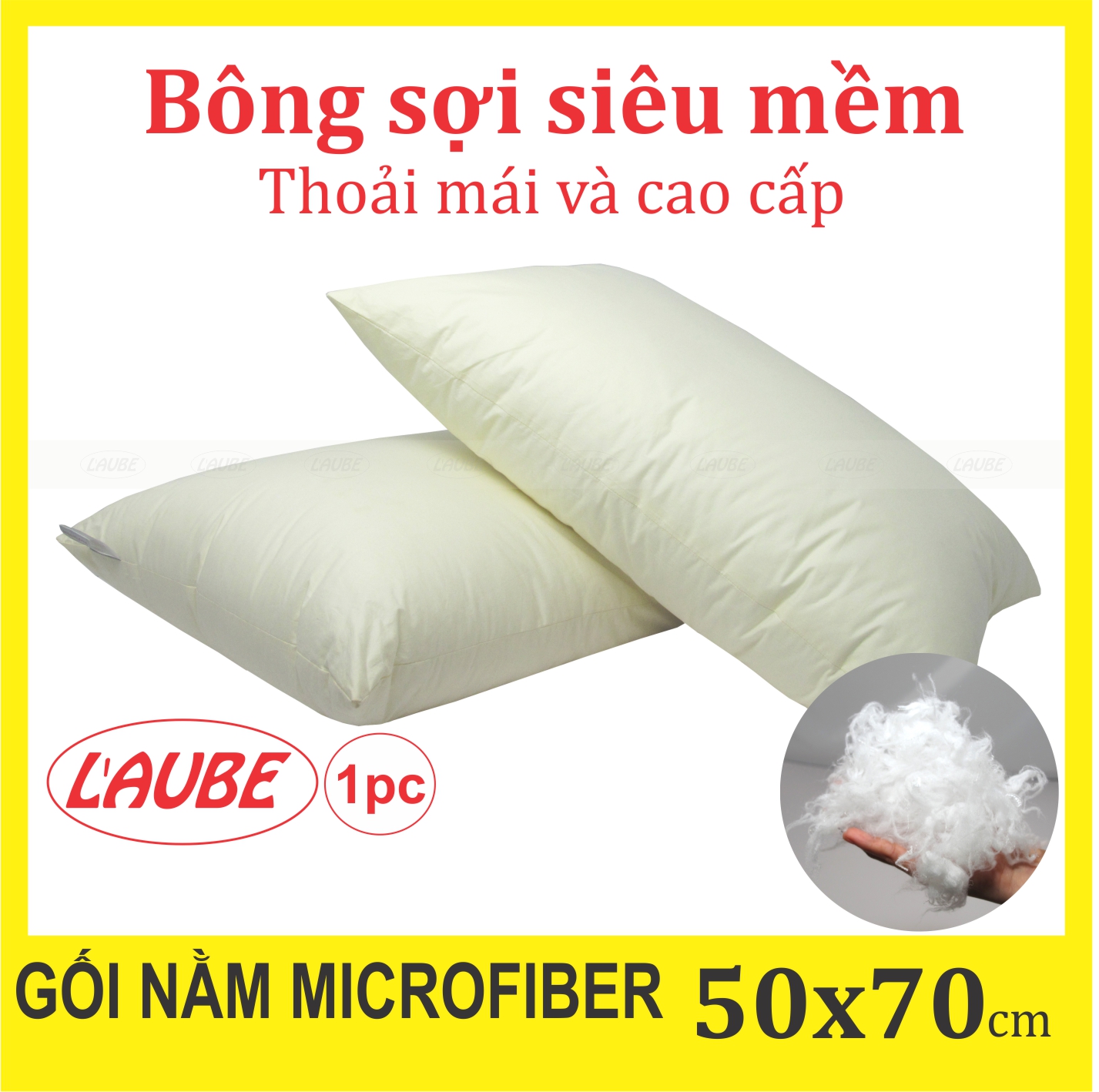 [HCM]Gối nằm microfiber laube siêu mềm kháng khuẩn 50x70cm