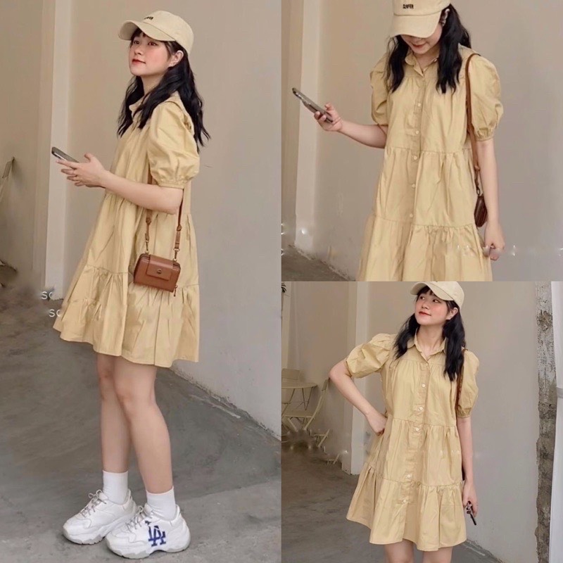 [Ảnh thật/Video] ĐẦM BABYDOLL CỔ SƠMI TRẮNG Váy sơ mi trắng cộc tay xinh
