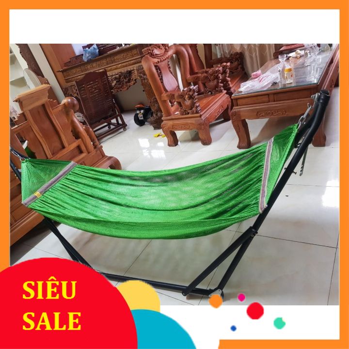 Bộ võng xếp khung sắt sơn tĩnh điện màu đen (có ảnh thật)