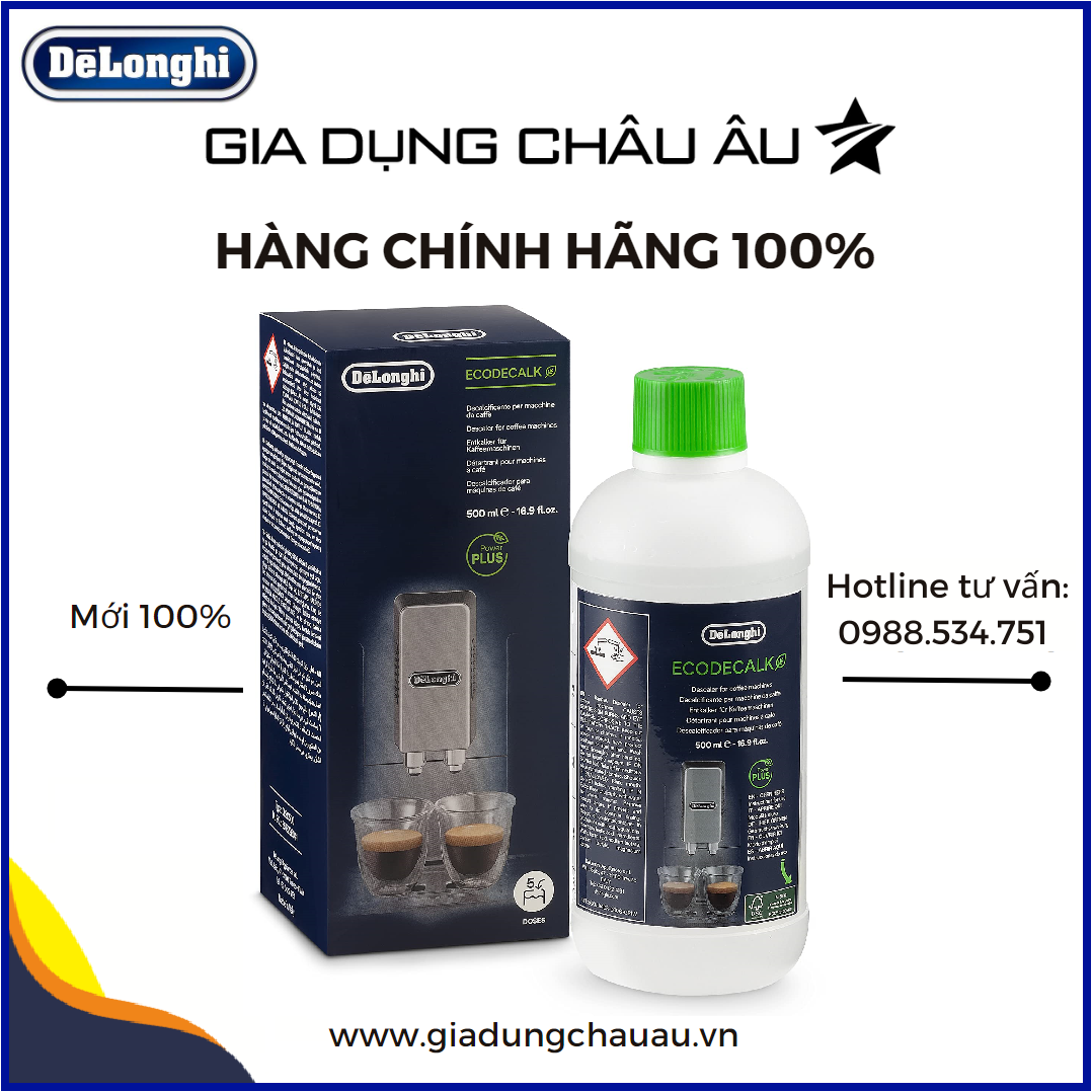 Dung dịch vệ sinh tẩy cặn máy pha cà phê delonghi ecodecalk 500ml - 100ml - sản xuất italia - dùng cho mọi máy pha cà phê delonghi ec685 ec785 ec885 esam4000 ecam22.110 ecam250.33.tb ecam650.85.ms - descaler delonghi ecodecalk dlsc500