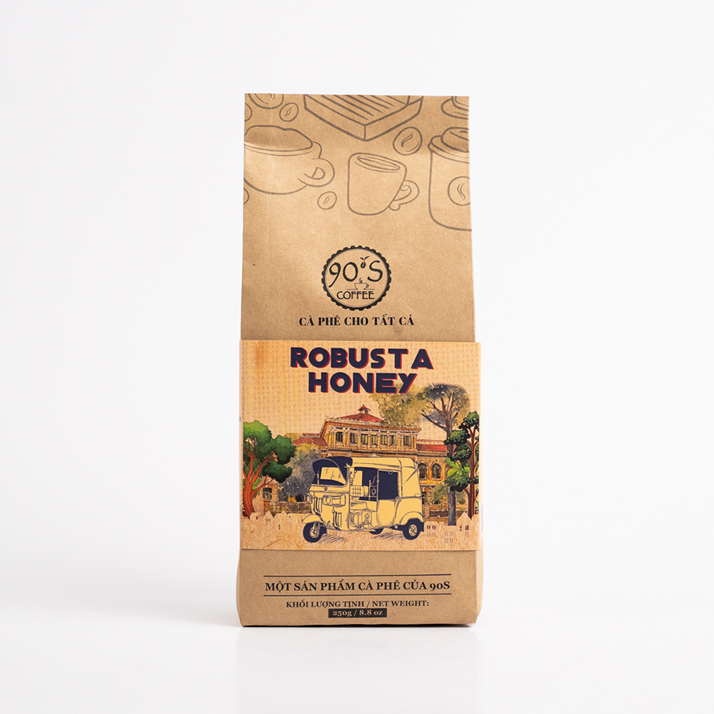 Cà phê hạt robusta honey nguyên chất rang mộc - 100% cà phê sạch - 90s coffee vietnam
