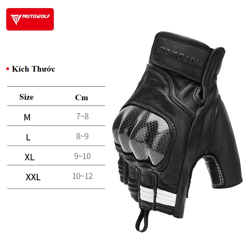 Găng tay ngắn ngón motowolf mdl 0334 đỏ đen chính hãng