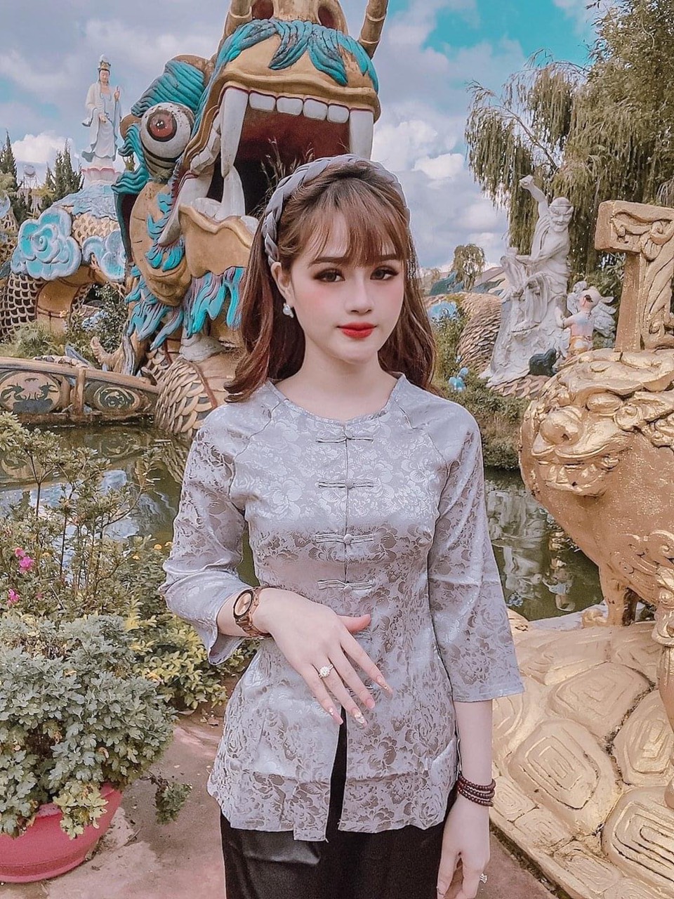 ÁO BÀ BA LỤA GẤM TAY XÒE