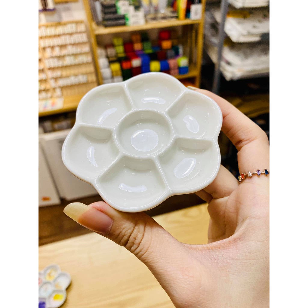 Palette khay sứ pha màu hình hoa