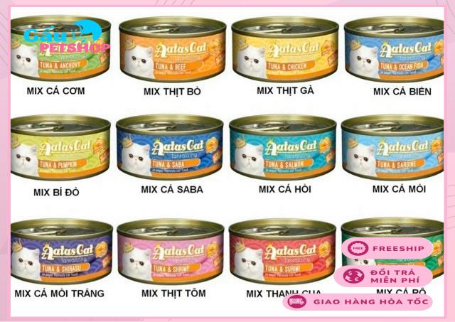 Pate Aatas Cat cho mèo cá ngừ/gà mix vị lon 80g