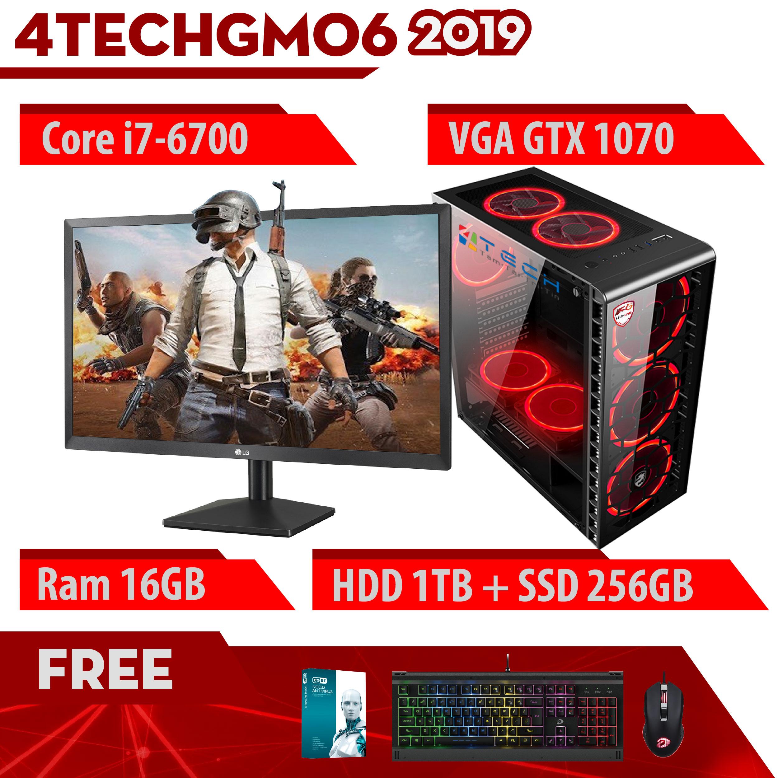 Máy Tính Chơi Game 4TechGM06 - 2019 Core i7-6700, Ram 16GB, SSD 256GB, HDD 1TB , VGA GTX 1070, Màn hình 24 inch - Tặng Bộ Phím Chuột Gaming DareU.