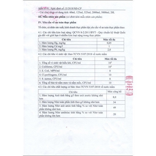 Nước mắm lê gia cho bé Date 2022