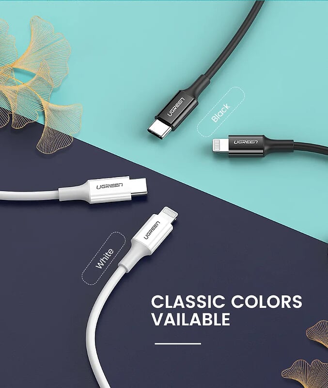 Ugreen 60752 2m cáp usb type c 2.0 ra apple lightning màu đen US171