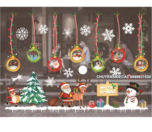 [HCM]Decal Trang Trí Noel Hai Mặt Hít Tĩnh Điện Không Dơ Kính- Rèm Châu Pha Lê Lớn sắc màu