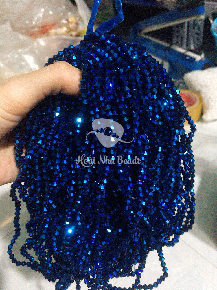 Chùm 10 sợi hạt đá pha lê nón (thuỷ tinh) 4mm đính kết may vá handmade