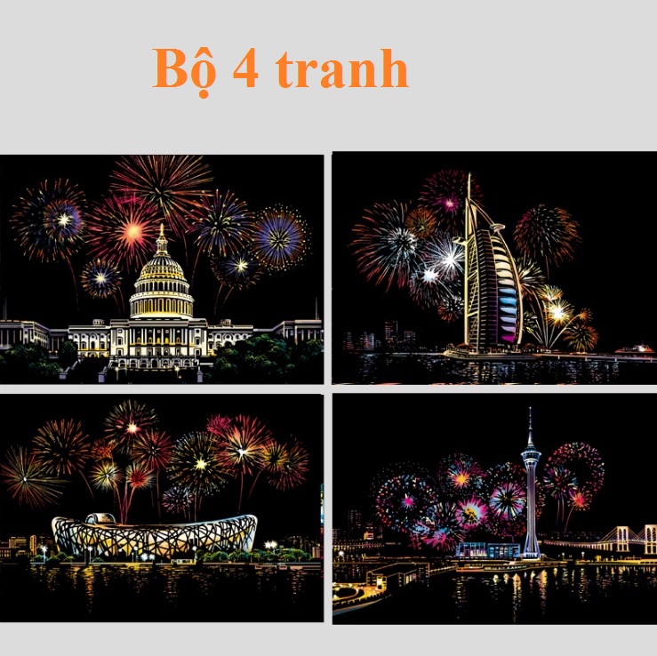 Tranh cạo ánh sáng khổ a4, 4 tranh