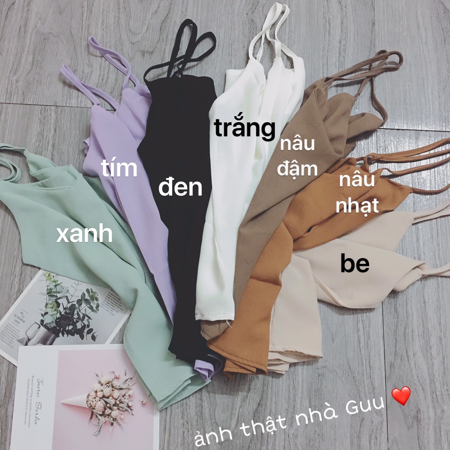 [Freeship] Guuhouse Áo 2 dây nữ cổ tim basic vải đũi lụa mềm mịn mát form rộng nhiều màu