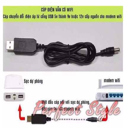 Cáp chuyển đổi điện áp từ cổng USB 5V sang 9V/12V