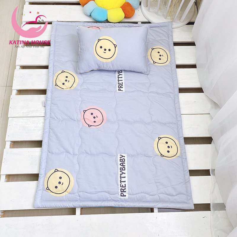 Bộ gối nệm cho bé mầm non 4-5 tuổi Katina House, vải tencel cực mềm mát thấm hút tốt