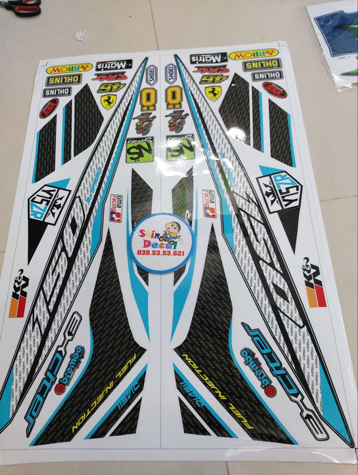 Tem exciter 150 y15zr xanh trắng đen