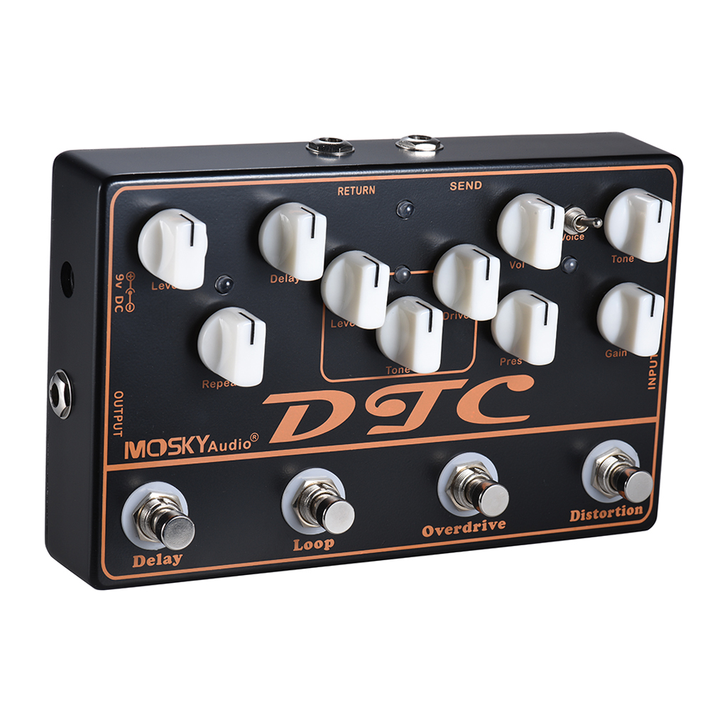 DTC 4-in-1 Electric Guitar Effects Pedal Distortion + Overdrive + Loop + Delay