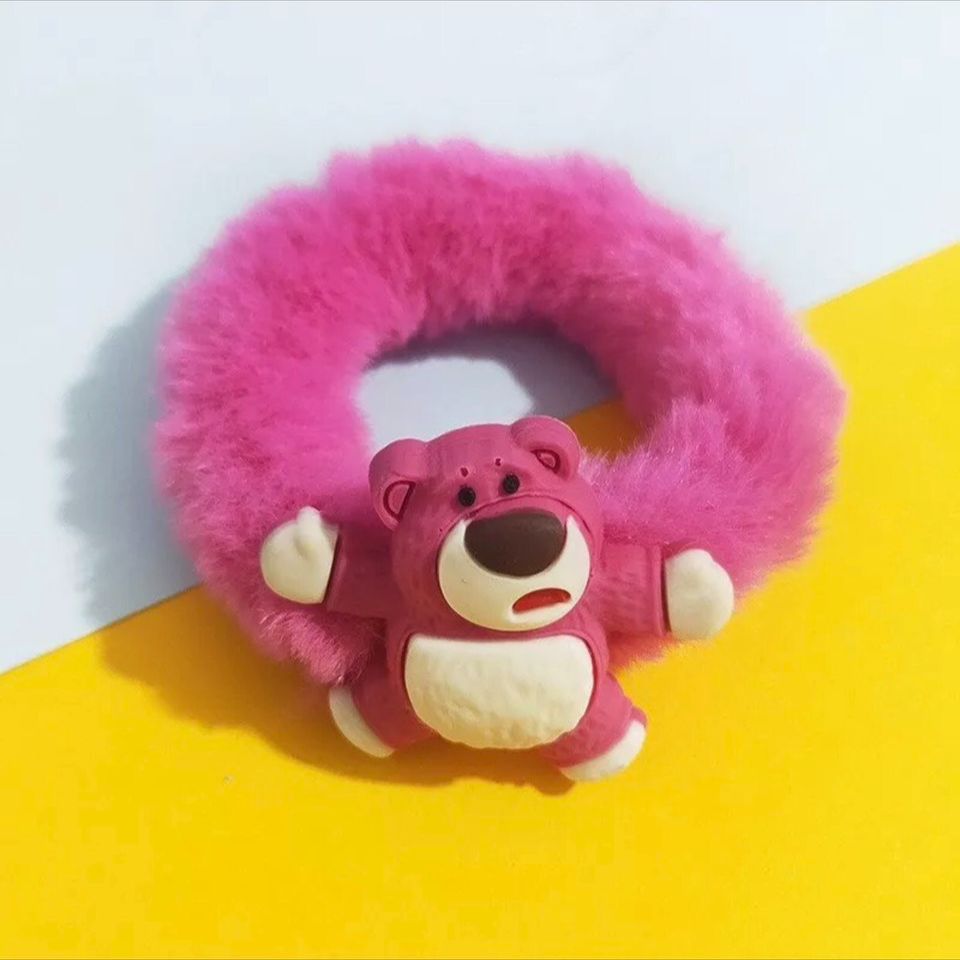 1 cột tóc scrunchies phủ lông gấu hồng xinh xắn Phụ kiện 68