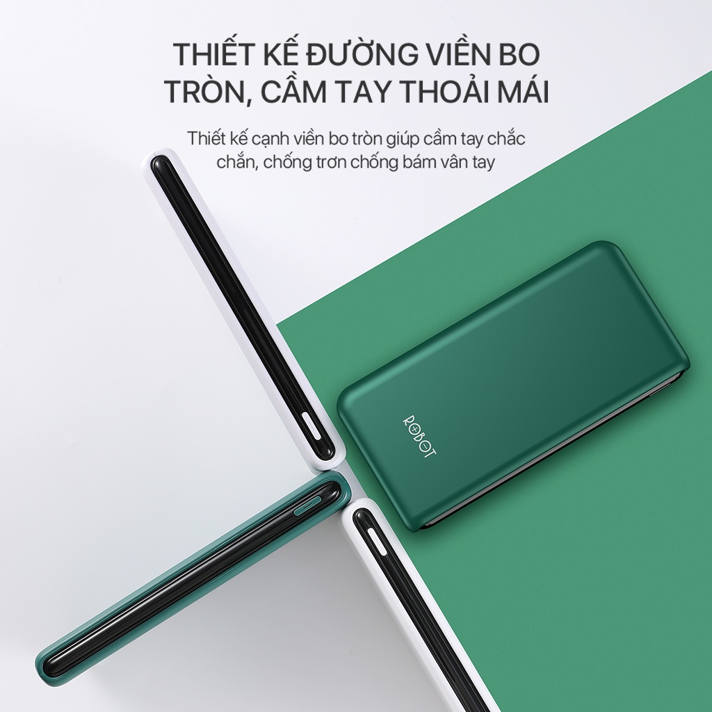 Pin Sạc Dự Phòng 10000mAh ROBOT RT180 1 Output USB & 2 Input Micro Type-C Chất Lượng