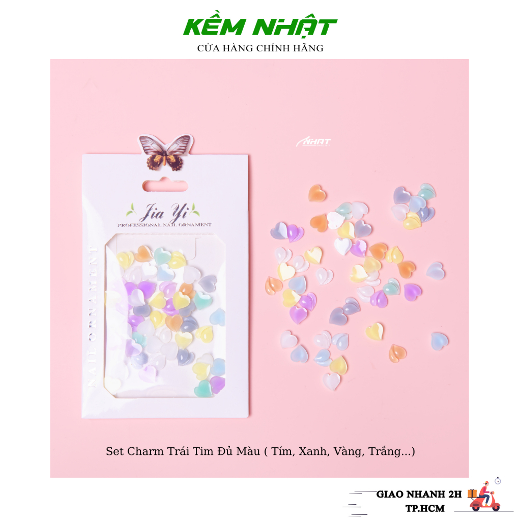 Set charm trái tim đủ màu đính móng