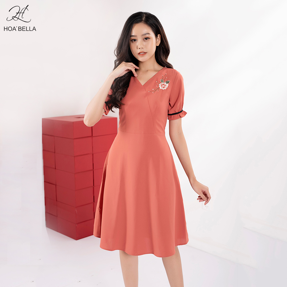 Đầm Liền HOABELLA Cổ V Cao Cấp DC017