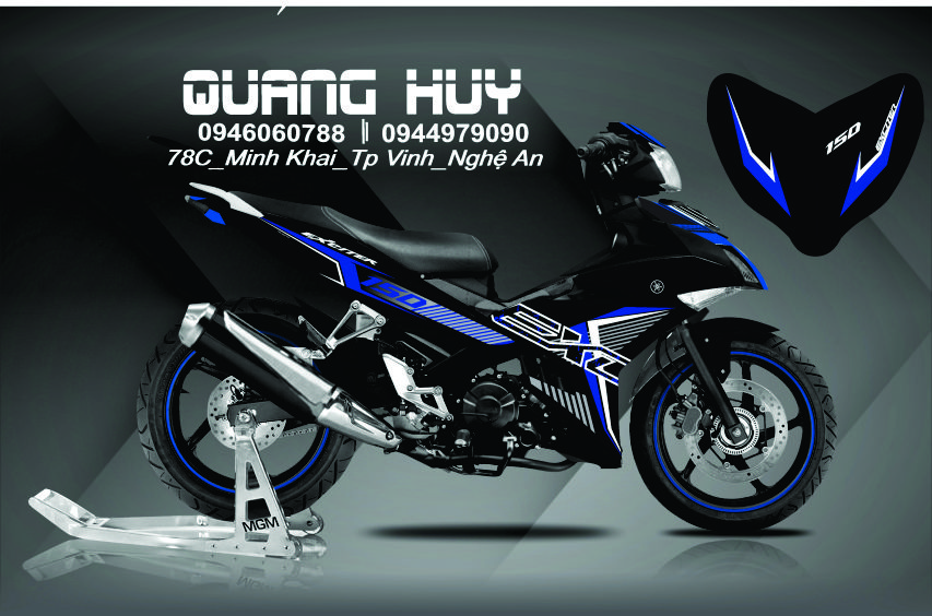 Tem trùm exciter 150 xanh đen,team decal ex 150 mx king