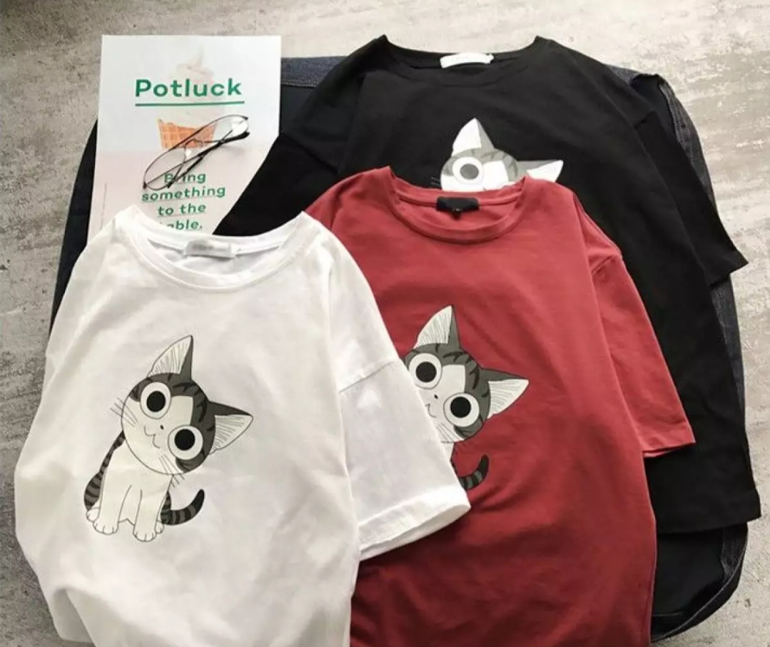 [HCM]Áo thun nam nữ form rộng Hàn quốc in hình Mèo Mắt To độc đẹp không phai màu không dính giặt vải dày mịn mát