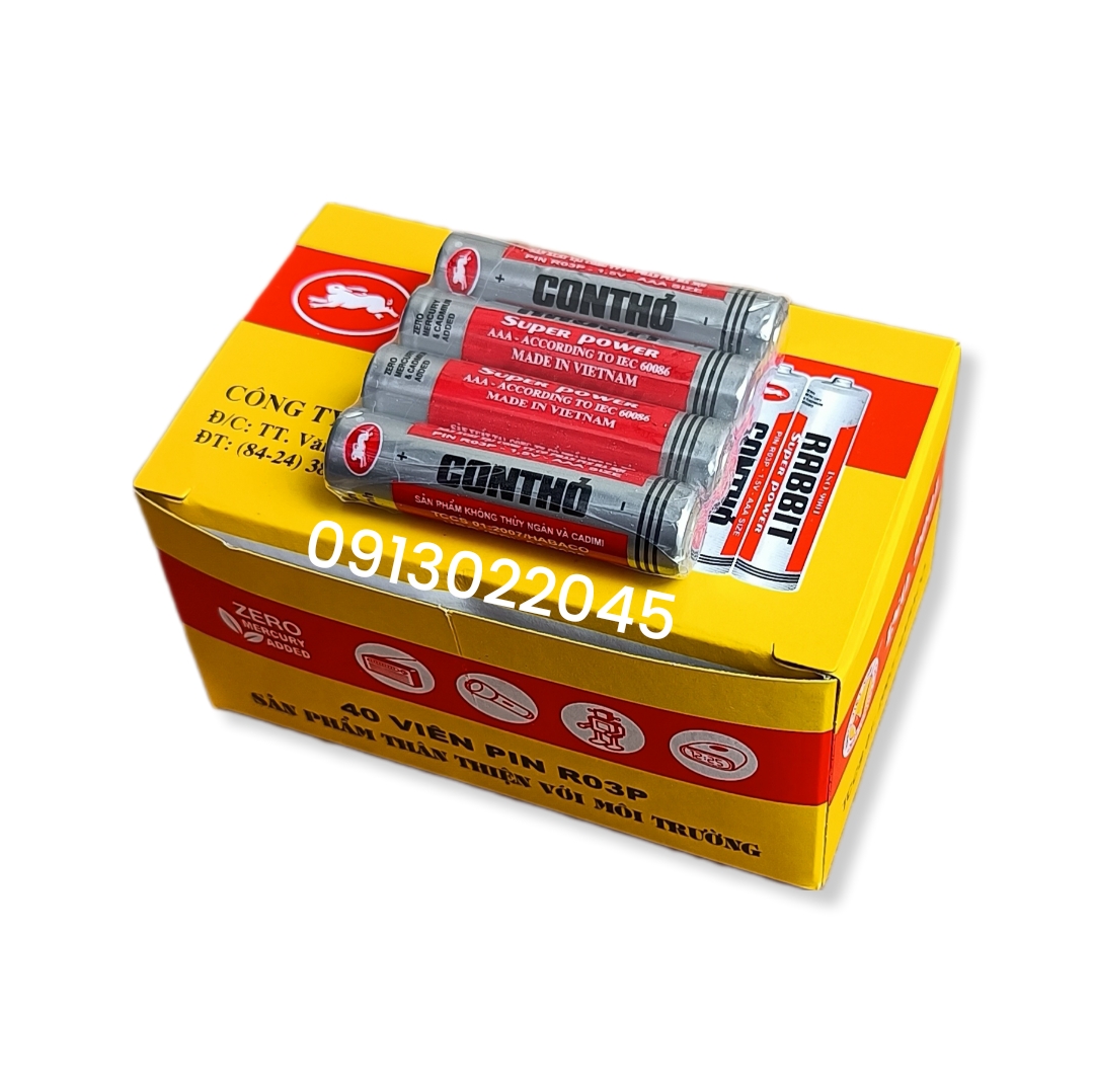 Hộp 40 viên pin Con thỏ AA, AAA (Pin AA to hơn AAA)