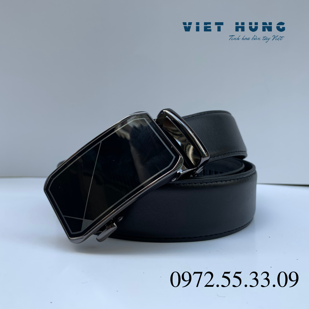 Thắt Lưng Nam Da Bò Thật Màu Đen, Khoá Tự Động Nhiều Mặt Lựa Chọn