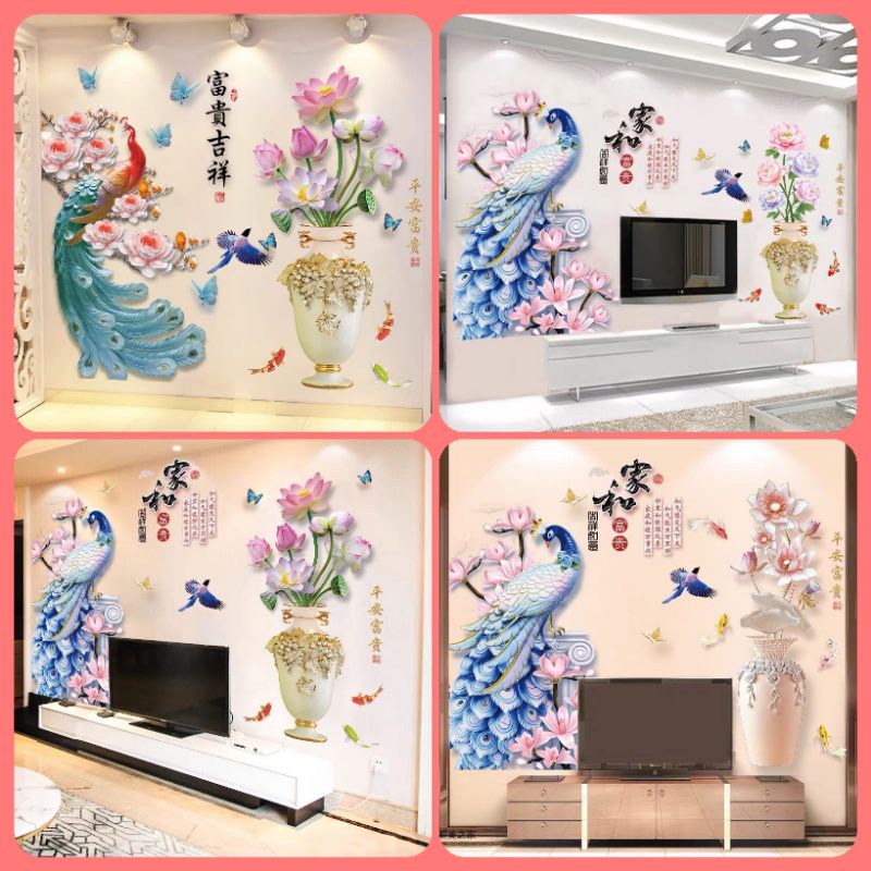 Decal dán tường công và bình hoa( nhiều mẫu)