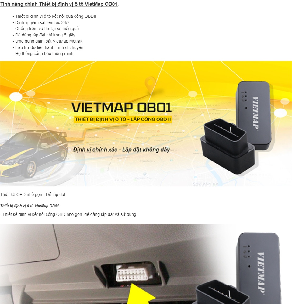 Thiết bị định vị ô tô VietMap OB01 - Điện Dân Dụng.
