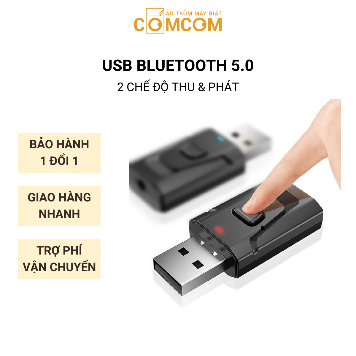 Thiết bị USB thu phát âm thanh bluetooth 5 0 COMCOM dùng cho máy tính, laptop, amply, tivi, ôtô với tai nghe và loa kéo