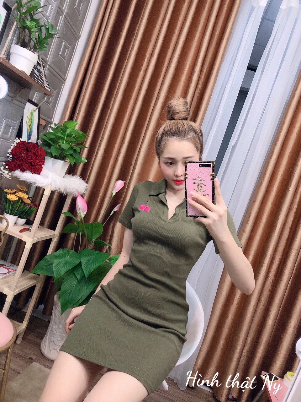 [HCM]Đầm cổ bẻ body thêu cherry mẫu mới cực cool