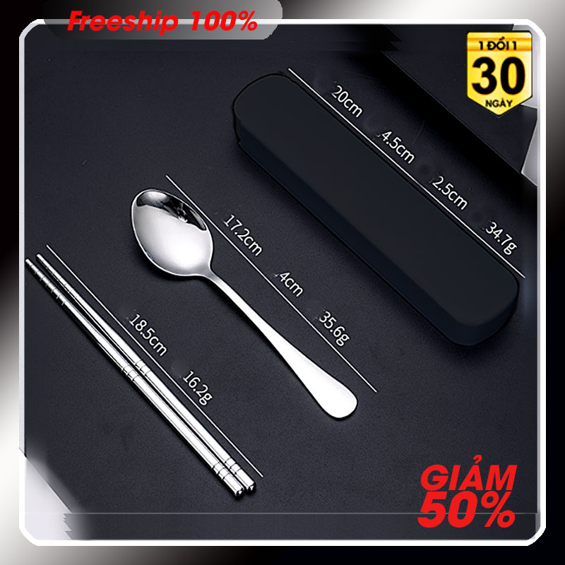 Bộ muỗng đũa văn phòng INOX 304 - full hộp nhựa - tiện lợi mọi lúc -  bền đẹp kèm video sản phẩm