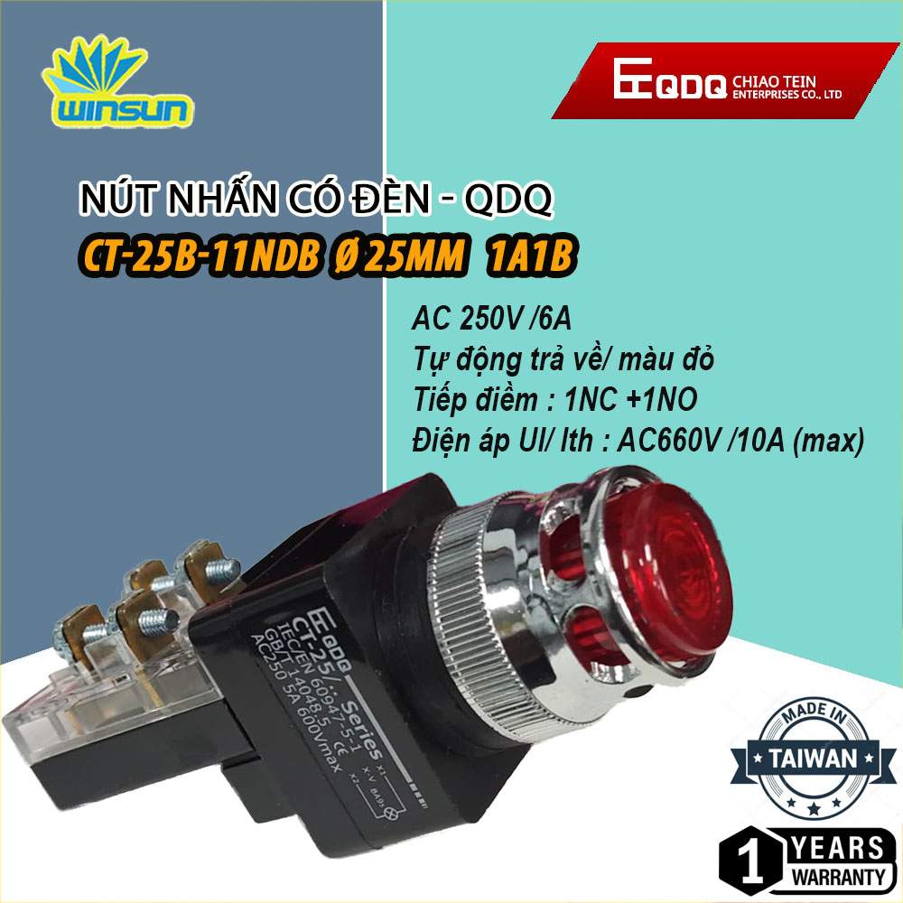 Nút nhấn nhả có đèn, không đèn Phi 25 QDQ