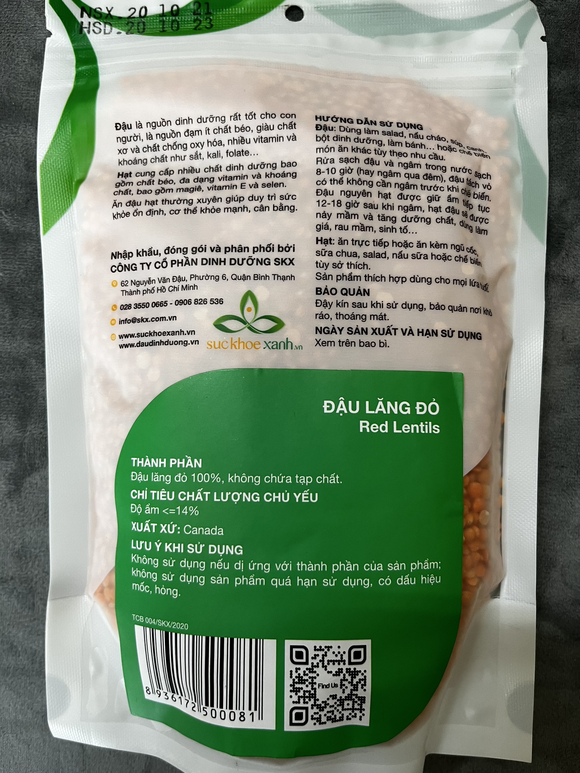 Đậu lăng đỏ tách hạt nhập khẩu Canada gói 250gr/500gr