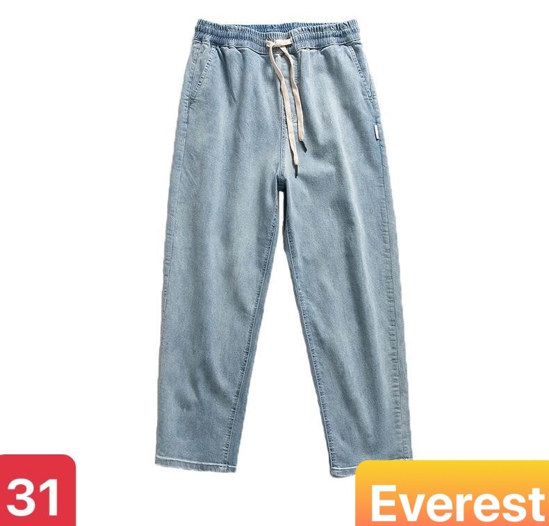 QUẦN BAGGY JEAN NAM CHẤT BÒ XANH LƯNG THUN CẠP CHUN ỐNG RỘNG DÀI XANH THÊU EV-31 EVEREST FASHION