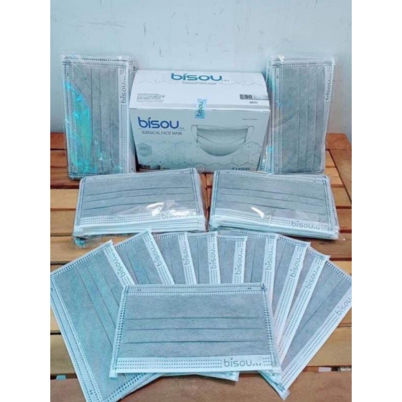 KHẨU TRANG Y TẾ BISOU 4 LỚP MÀU XÁM