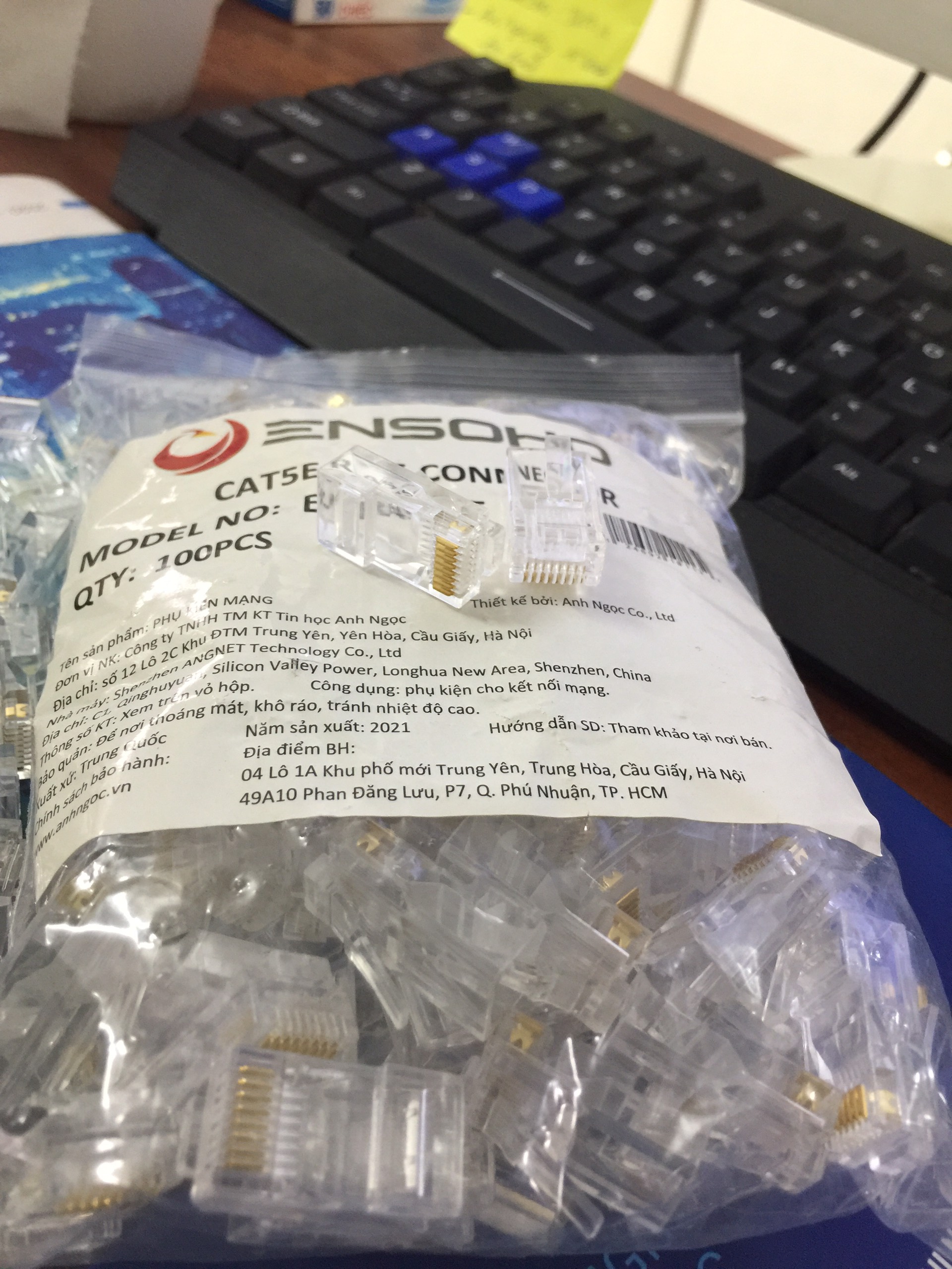Hạt mạng RJ45 Cat5E ENSOHO chấu đồng (Túi 100 hạt)