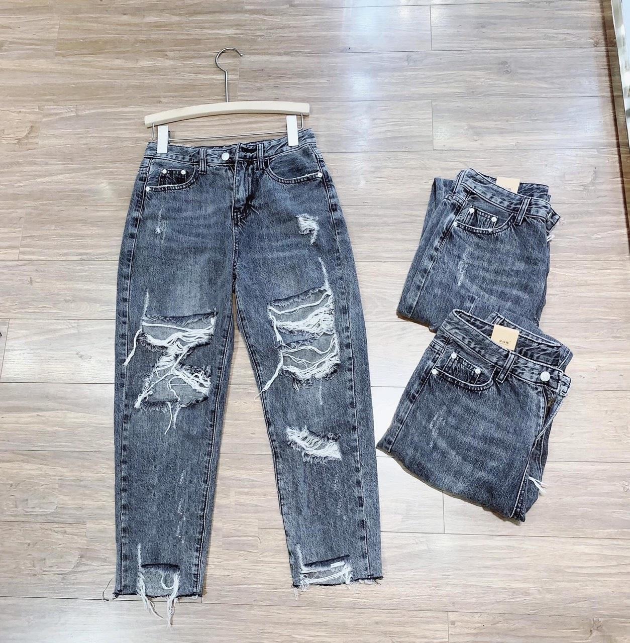 QUẦN JEAN NỮ BAGGY RÁCH NHIỀU MÀU XÁM 3/4 - 3166 SIZE S,M,I